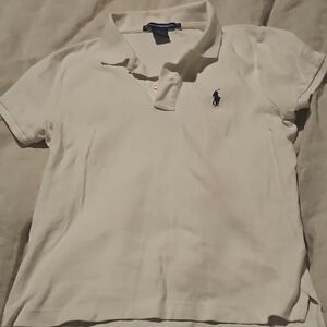 Ralph Lauren Sport Vintage White Polo Shirt with Navy Logo (L SLIM FIT)